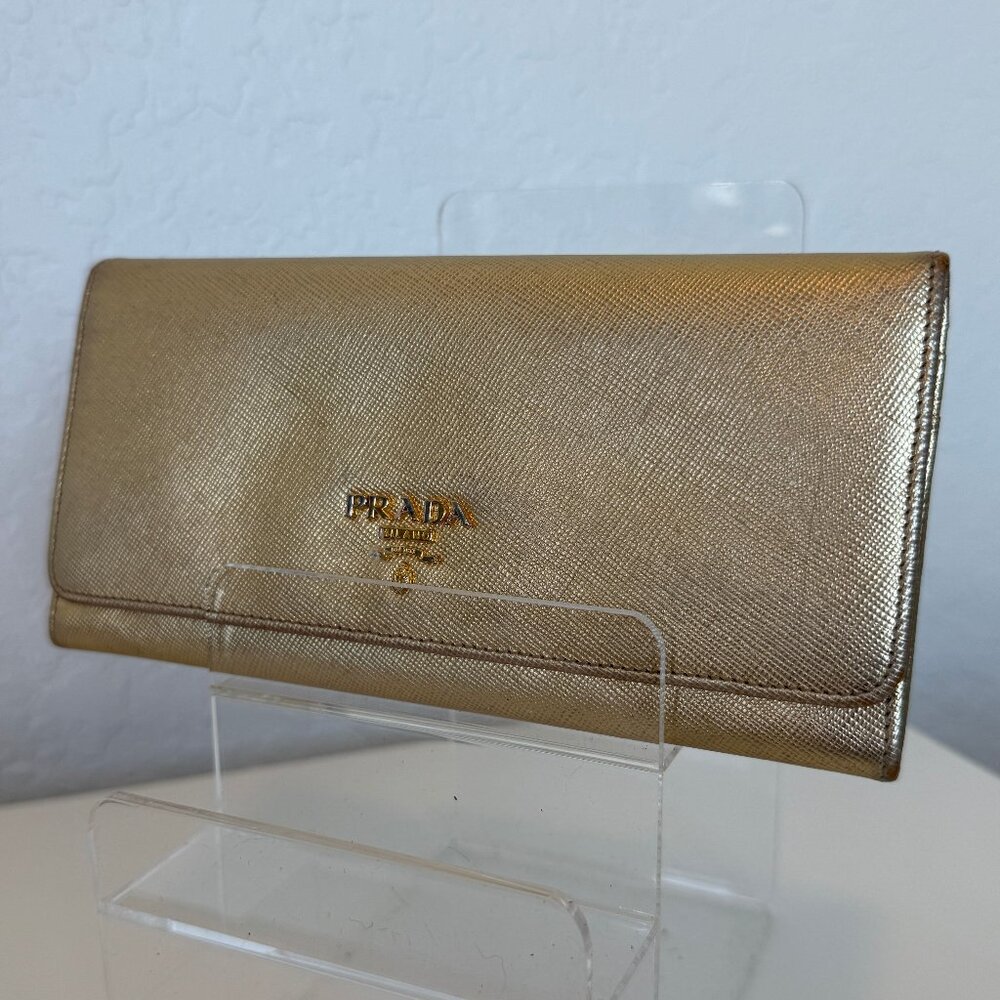 Prada Metallic Gold Long Wallet